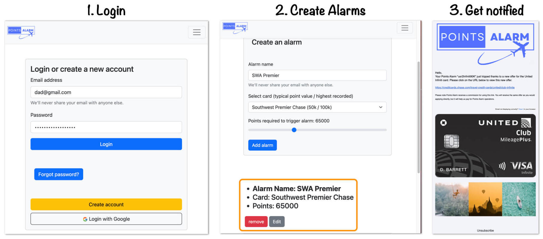 how to use points alarm website